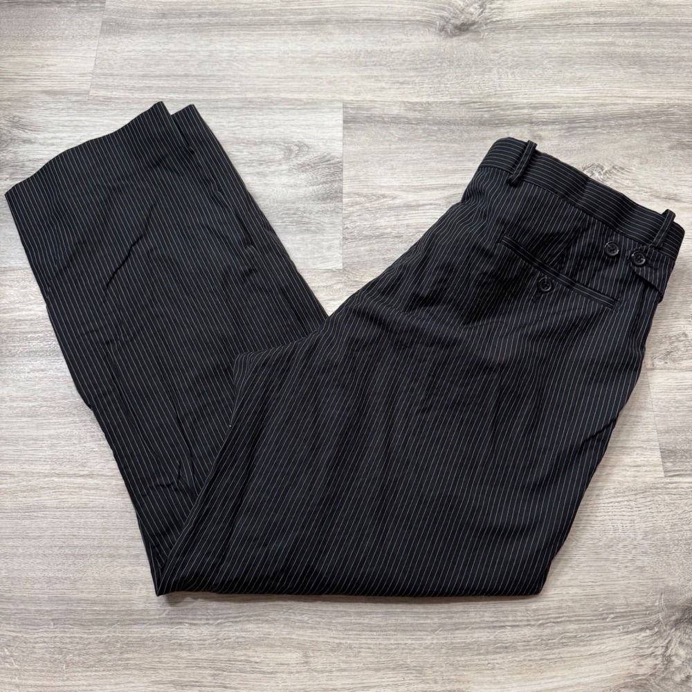 INC International Concepts Mens Pinstripe Dress Pants Black 36x30 Cotton Blend